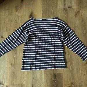 Saint James‎ L'atelier Navy Blue Pink Stripe Sailor Long Sleeve Shirt Size 32